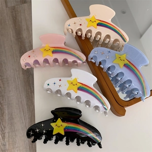 Rainbow star acetate hair claw clips with rhinestones in multiple colors for women