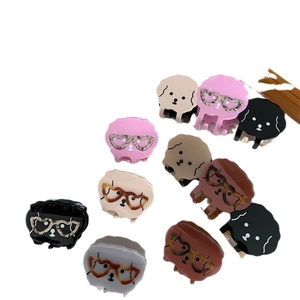 Pinces à cheveux mignonnes en acétate motif chien, coloris rose, marron et gris varié