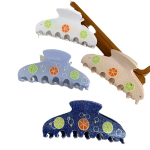 Fresh lemon pattern medium hair claws with rhinestones in four assorted colors