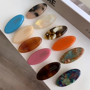 Set of 11 colorful oval acetate hair clips with France Handmade gold lettering
