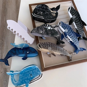 Pince à Cheveux en Acétate Forme Animale Motif Requin Baleine Pour Femmes Mode Styling Organisme Marin
