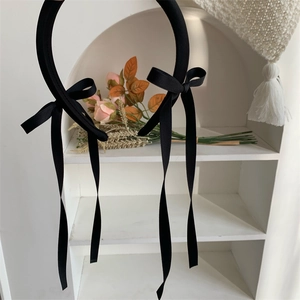 Ballet Style Black Ribbon Bow Headband Elegant Satin Fabric Hairband With Long Streamers For Women French Retro Hair Accessories