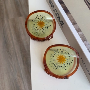 Groene acetaat kiwi fruit haarklemmen met transparante textuur voor dames