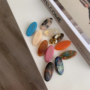French Vintage Oval Acetate Hair Clips Handmade Marble Tortoiseshell Duckbill Clips Side Bangs Pins For Women Hair Accessories
