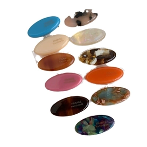 Set of 11 assorted acetate hair clips with marble patterns and France Handmade gold lettering