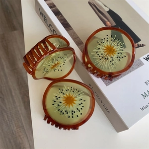 Creatieve haarklem met kiwi-ontwerp van transparant acetaat voor dames en meisjes
