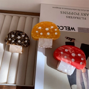 Creative Mushroom Shape Acetate Hair Claw Clip Cute Polka Dot Pattern Red Brown Mini Hair Grip Fashion Hair Accessories For Women