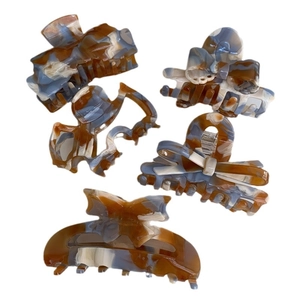 Maillard-style marble blue acetate hair claw set featuring five unique artistic shapes