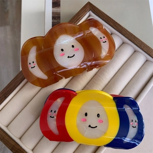 Pince à Cheveux en Acétate Français avec Visage Souriant pour Femmes Grande Pince Requin Bloc de Couleur Accessoires Cheveux