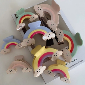 Pince À Cheveux Nuage Arc-En-Ciel Mignon En Acétate Couleur Macaron Visage Souriant Accessoires De Coiffure Mode Pour Femmes Filles