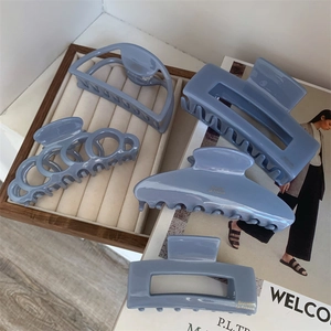 Large Acetate Hair Claw Clip For Women Hazy Blue Geometric Hollow Shark Clip Golden Letter Handmade Hair Accessories
