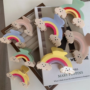 Pinces à cheveux arc-en-ciel et nuage aux couleurs macaron avec visages souriants mignons