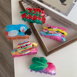Creative Plastic Resin Hair Claws Large Colorful Tomato Penguin Planet Musical Note Shark Clips Fashion Hair Styling Accessories