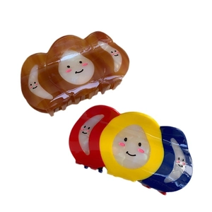 Grande pince à cheveux française tricolore avec motif sourire mignon pour les femmes