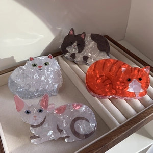 Pinces à cheveux mignonnes en acrylique avec chats variés sur plateau de velours
