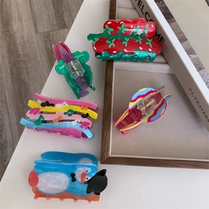 Creative colorful musical note and cherry tomato acrylic large hair claw clips collection