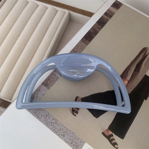 Elegant dusty blue acetic acid hair claw clip with golden handmade lettering for women