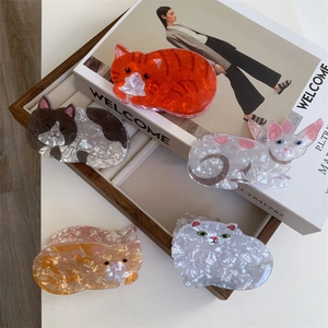 Pinces à cheveux mignonnes en forme de chat en acrylique marbré coloré pour coiffures
