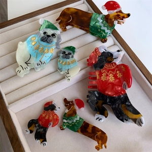 Christmas Dog Acetate Hair Claw Clips Dachshund Pug Puppy Shape Hairpin Cute Animal Festive Winter Hair Accessories For Women