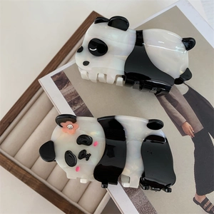Cute panda acetate hair claw clips with pearlescent finish for women set of two