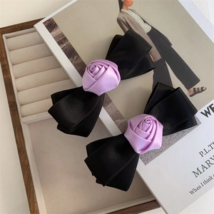 Handmade Satin Rose Bow Hair Clips French Sweet Elegant Floral Ribbon Hairpins For Women Wedding Party Hair Accessories