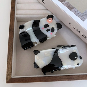 Cute Panda Acetate Hair Claw Clip For Women Girls Animal Shape Shark Clip Rhinestone Flower Hair Accessories Chinese Style