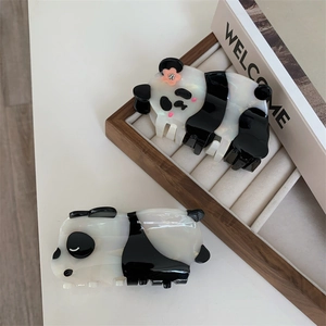 Cute panda hair claws made of acetic acid material with black and white floral accents