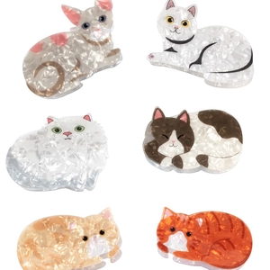 Lot de six pinces à cheveux chat mignon en acétate avec textures marbrées colorées