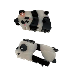 Cute panda hair claw clips made of premium acetate with pink flower and rhinestone details