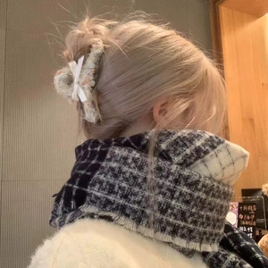 Retro Pluche Gebreide Haarklem Met Satijnen Strik Imitatieparel Zoete Koreaanse Stijl Herfst Winter Haaraccessoire Vrouwen