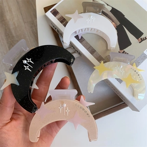 Pince à Cheveux Lune Étoilée pour Femmes Pince en Acétate Croissant Avec Strass Künstliche Perle Étoiles Accessoires Cheveux Mode