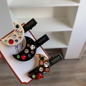Lot de barrettes lune scintillantes avec strass colorés sur pinces à bec en résine
