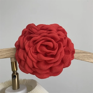 Elegant dried rose style large red fabric hair claw clip for women's hairstyling