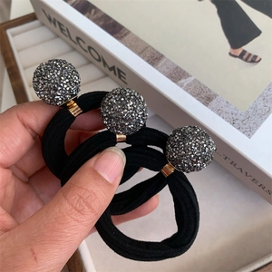 Korean Style High Elastic Hair Ties With Gray Rhinestone Ball Decor Alloy Gold Connector Women Fashion Hair Accessories