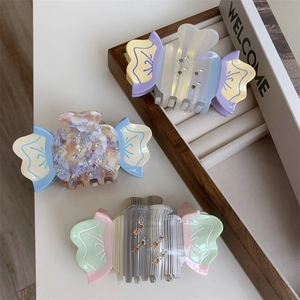 Sweet Candy Shape Acetate Hair Claw Clip With Rhinestones Colorful Marble Pattern Shark Clip Fashion Hair Accessories For Women