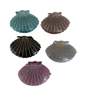 Set of 5 colorful shell-shaped hair claws with glitter texture and metallic accents