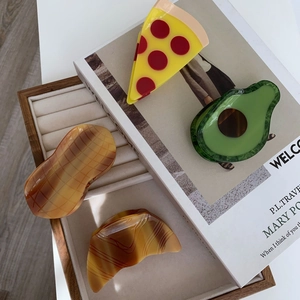 Pince À Cheveux Mignonne En Acétate Forme De Nourriture Pizza Avocat Cacahuète Croissant Accessoires De Coiffure Femmes