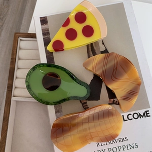 Pinces à cheveux en acétate créatives en forme de pizza, avocat, croissant et cacahuète