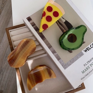 Pinces à cheveux créatives en forme de pizza, avocat, cacahuète et croissant en acétate