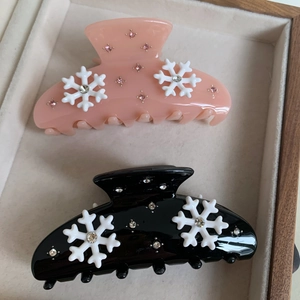 Pinces à cheveux élégantes en acétate avec flocons de neige et strass rose et noir