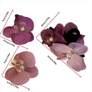 Three-piece set of purple and pink orchid hair clips with pearls, 16cm floral headpiece