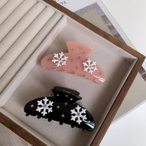 Détails de pinces à cheveux en acétate rose et noir avec flocons et cristaux