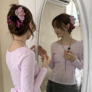 Purple phalaenopsis orchid hair clip styling for women beach vacation headwear