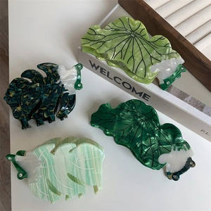 Pince à Cheveux Créative Grenouille Feuille de Lotus Acétate de Cellulose Feuille de Monstera Barrette Élégante Strass Pince Crabe Femmes Accessoires