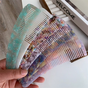 Chic anti-static acetate hair combs with colorful marble patterns for daily styling