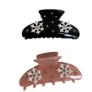 Pinces à cheveux flocon de neige en acétate avec strass en noir et rose nude élégant