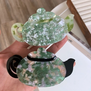 New Chinese Style Teapot Shape Hair Claw Clip Acetate Marble Texture Shark Clip Vintage Hair Accessory For Women