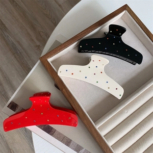 Luxurious Cellulose Acetate Curved Hair Claw Clip With Colorful Rhinestones Korean Style Shark Clip For Women Hair Styling
