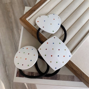 Three-piece set of luxury hair ties with geometric heart and square rhinestone charms