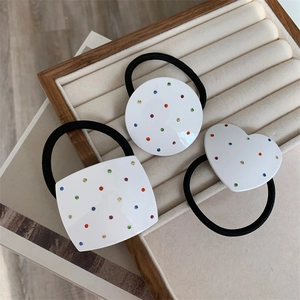 Sweet Korean Style Resin Hair Ties Colorful Rhinestone Square Heart Round Shape Geometric High Elastic Hair Elastics Fashion Headwear For Women Girls